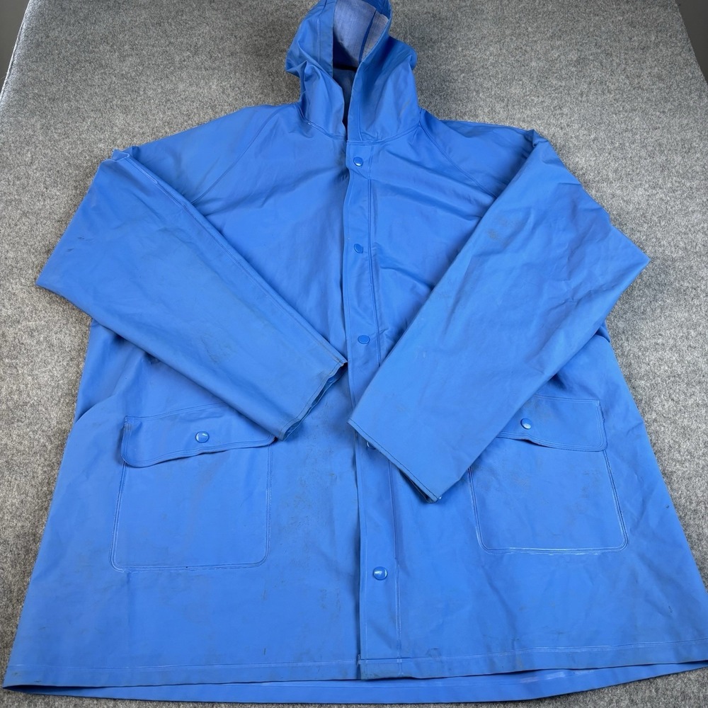 VTG KingSize Rain Suit Set Mens 3XLB Blue Hooded‎ Jacket Pants Vinyl Waterproof